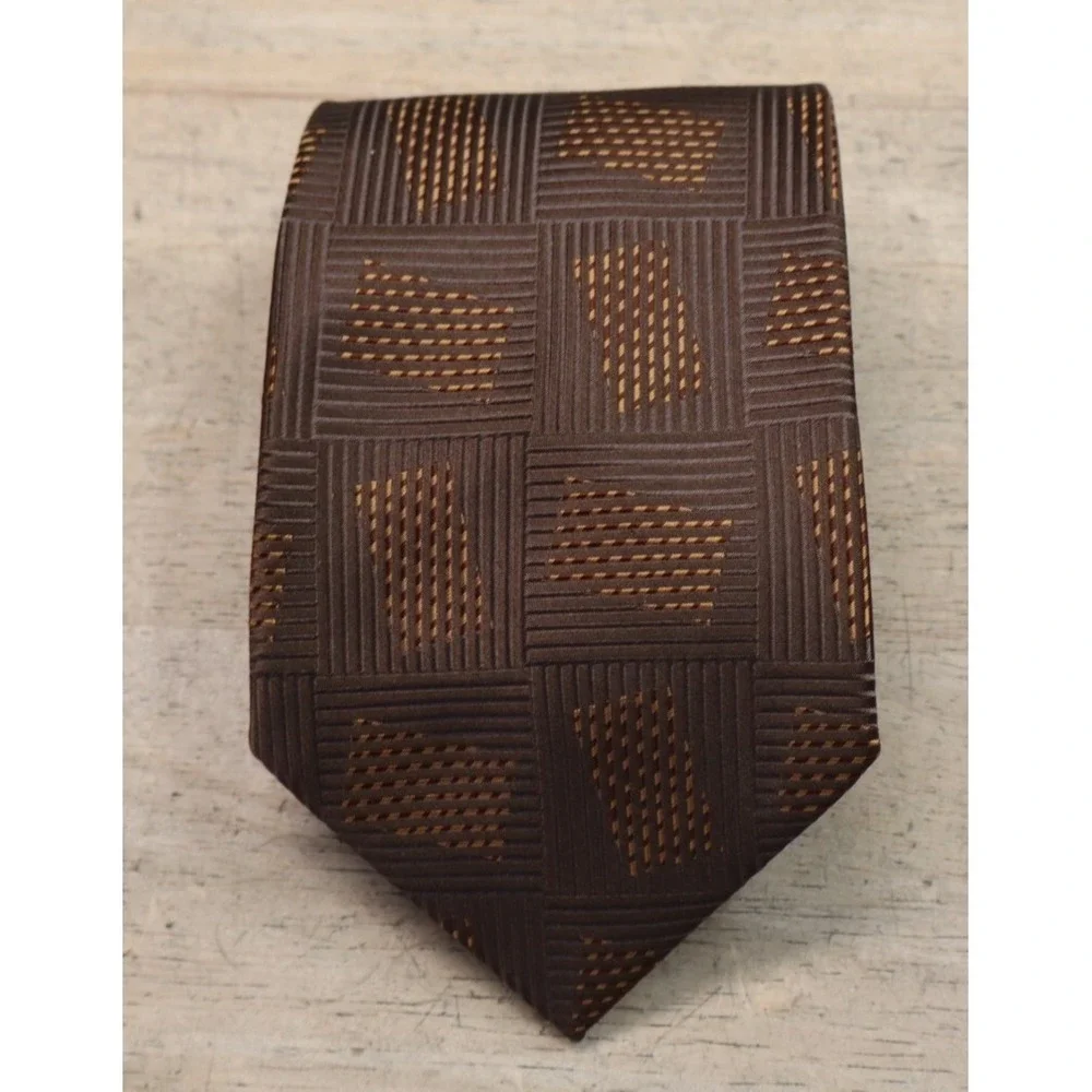 Mens Jhane Barnes Silk Neck Tie Multicolor Geometric Brown